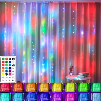  16 Цвята Смяна на Дъгата Завеса Страхотна Светлина RGB Фон на Прозореца Струнен Светлина 3X3 М 300LED Дистанционно Управление Приказна Светлина на ледени Висулки