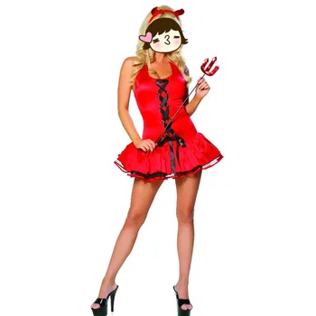  2016 г. Пикантни Мода За Жени на Едро за Продажба на 3 бр. Малък Дявол Костюм Комплект Червена рокля Без Презрамки Фентъзи Хелоуин Косплэй Костюм