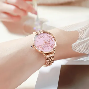  2021 женски луксозни нови 3D cherry blossom серия стомана каишка водоустойчив кварцов дамски часовник романтични дамски часовници cherry blossom
