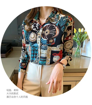  2021 пролет ретро етнически стил диви дизайн чувство на печатни шифоновая риза женска риза с дълги ръкави риза в чужд стил пролет