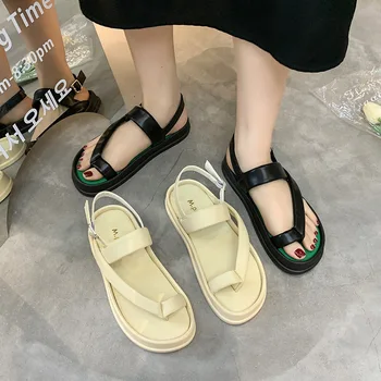  2022 летни дамски сандали на дебела подметка; нова корейска версия; модни сандали-чехли; универсални римски сандали; тенденция