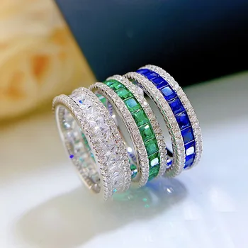  2022 ново сребърен пръстен S925, инкрустированное принцеса, с квадратно пръстен с пълна бриллиантовым наблизо, пръстен с диамант 5A, циркон, директни продажби с фабрика