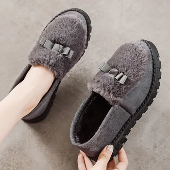  202206018bjh Нов стил се добавят кашмир обувки на точки памучен обувки, дамски ежедневни облекла мека подметка обувки за майката на вълна обувки