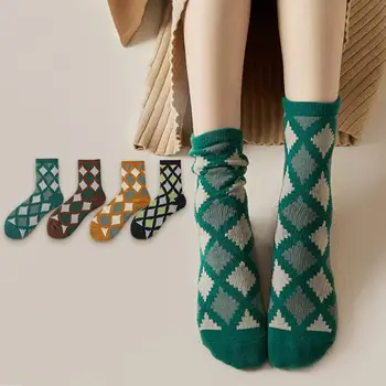  3 Цвята, 1 Чифт, класически Стилни чорапи със средна дължина, с диамант мрежа за момичета, удобни в чорап, терлици, Ултра Меки Чорапи за Момичета