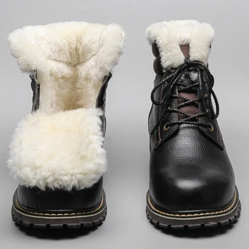  38 ~ 49 Зимни Обувки от естествена вълна, Естествена Натурална коровья кожа, Най-топло Мъжки Зимни Обувки #YM5518