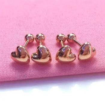  585 Лилава Позлатените 14К Розово Злато Лъскавите Обеци във формата на Сърце Женски Класически Елегантни Малки Модни Бижута подарък за приятелка