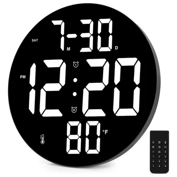  9-инчов led дигитален дисплей Часовник с дистанционно управление, Дата, температура в помещението, 12/24 ч, За спалня, Офис