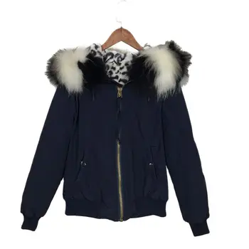  AW18 тъмно синьо водоустойчиви дамски палта зимно яке-бомбер кожа яке с цип, с качулка Бяло палто, леопардовая