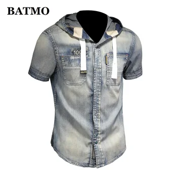  BATMO 2021 ново записване, Летни висококачествени дънкови ризи с качулка за мъже, мъжка риза, голям размер S-4XL DX15145