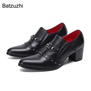  Batzuzhi/ мъжки обувки в корейски стил за господа, Oxfords от естествена кожа с остри пръсти, вечерни обувки на висок ток 7 см, мъжки обувки, Големи Размери 38-46