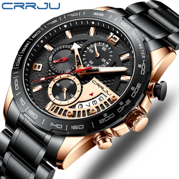  CRRJU черен класически хронограф дата на кварцови часовници мъжки часовници Най-добрата Марка на Луксозни спортни водоустойчиви часовници за мъже Relogio Masculino