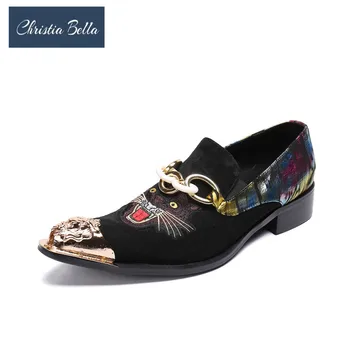  Christia Bella/ Модни мъжки велурени обувки с Изображение на Тигър, мъжки вечерни обувки-Oxfords с метален остър Пръсти, Големи Размери, мъжки модел обувки