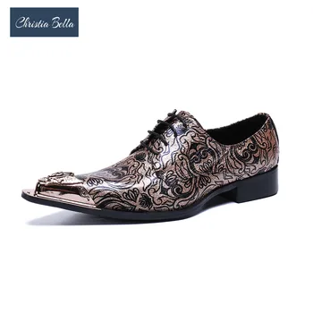  Christia Bella/ мъжки Oxfords от естествена кожа с Флорални Принтом; мъжки модел обувки дантела с метален остър пръсти; бизнес мъжки обувки за Партита