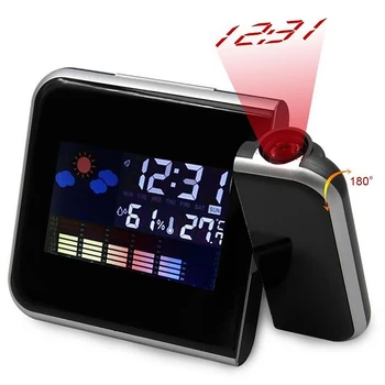  Digital alarm clock Стенни Проекция на Времето LCD Екран Повторение на Алармата Двойни Лазерни Въртящи се Часовници Цветен Дисплей, Настолни Часовници