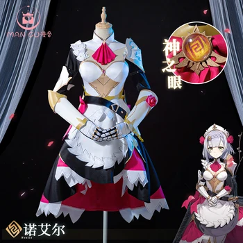  Genshin impact cos Ноел Незаслужен цвете рицари прислужница cosplay костюм женски пълен комплект 2021