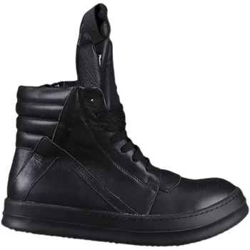  Rric Owees/ висококачествени мъжки обувки от телешка кожа, напълно черни обувки с висок берцем, мъжки къси ботуши от дебела подметка, увеличаване на растежа на двойки, женски