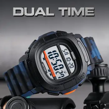  SKMEI Dual Time Спортни Часовници за Мъже на S Хроно Обратното Броене Цифрови Мъжки Ръчен Часовник От Изкуствена Кожа С Led Подсветка Час Montre Homme