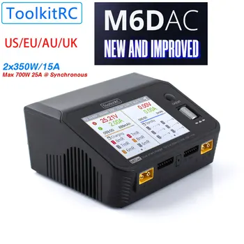  ToolkitRC M6DAC 1-6 S Двухканальное Бързо Зарядно устройство 65 W Smart Lipo Разрядник AC/DC 200 W Поддръжка на множество езици