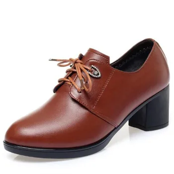  ZXRYXGS/Новост 2022 г.; есенни обувки на висок ток с шнур и дълбоко пръсти; дамски обувки от естествена кожа; плюшени кадифе зимни обувки-лодка; Голям Размер 43