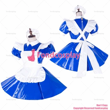  fondcosplay за възрастни секси обличане сиси мома кратко запирающееся синьо тежко рокля от PVC сини униформи бяла престилка CD/TV[G1652]