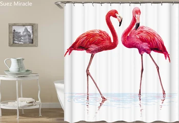  Акварел два фламинго начало декор водоустойчив Баня бяла завеса за душ
