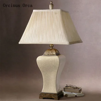 Американски стил ретро треснувшая бежовата настолна лампа хотелска спалня нощна лампа кабинет креативна декоративна керамична настолна лампа