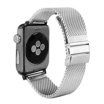  Бизнес Силвър Каишка за часовника 38 мм 42 мм от Неръждаема Стомана за Apple Watch Каишка със Закопчалка Гривната Взаимозаменяеми Каишка за Китката