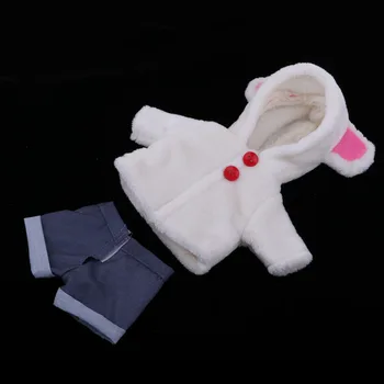  Бяло Плюшевое Палто Ръчно изработени с Качулки и Къси Штанами за 25-сантиметровой Кукли Mellchan Baby Reborn Кукла