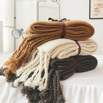 Вълнена ръчно плетеното одеяло от изкуствена кашмир, 130x170 см, одеало за следобеден сън, шал, одеяло