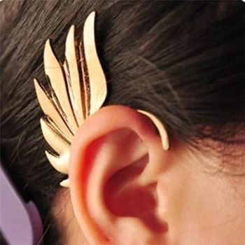  Гореща Мода Единичен Момиче Обеци-Маншет За Уши 1БР Перо от Ангел Златни Уши Скоби За Жени на Лявото Ухо Пънк, Бижута Подарък