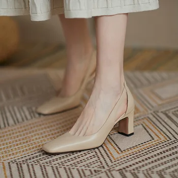  Дамски обувки-лодки, ранна пролет, Модни Дамски Обувки на тънък Ток 6,5 см, кв. Чорап, Дамски Сандали на Високи Токчета в стил ретро