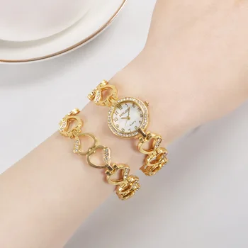  Дамски часовници с модерен диаманти с модерен кварцов гривната с водни диаманти, Комплект Гривни 2 бр./компл. Reloj De Mujer