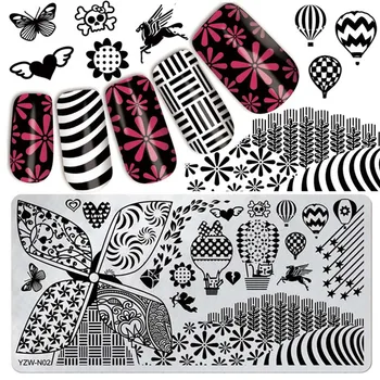  Дизайн на ноктите штамповочная табела с правоъгълна форма, от неръждаема стомана, натурални растителни цветя шаблони изображения пеперуда Бухал печат штамповщик FW046