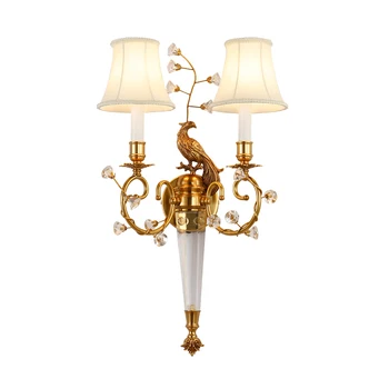  Златна бижутерия лампа спалня паун китайски стил на месинг, с монтиран на стената лампа с двойна ръкохватка с абажуром класически гипсовый монтиран на стената лампа