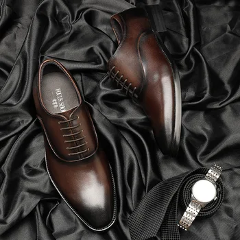  Кожени Мъжки обувки От Естествена Кожа, Бизнес Рокля Британски Вятър Висок клас Ръчно Ежедневни Мъжки Обувки От Телешка Кожа