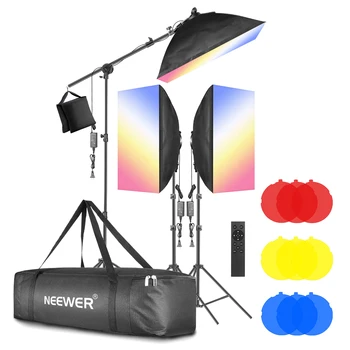  Комплект led софтбокса Neewer с дистанционно управление на 2,4 G с цветен филтър: Софтбокс, led корона с регулируема яркост 48 W, осветителна стойка за маса, стрела, чанта