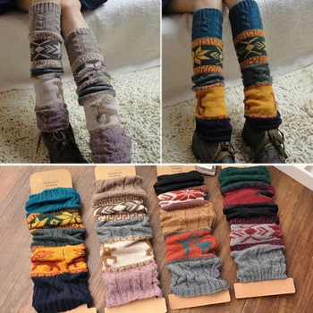  Комплект Чорапи със Средна Дължина, Crochet Ботуши, Прилепнали Униформи Чорапи, Зимни Дебели Ластични Гамаши, терлици до Коляното
