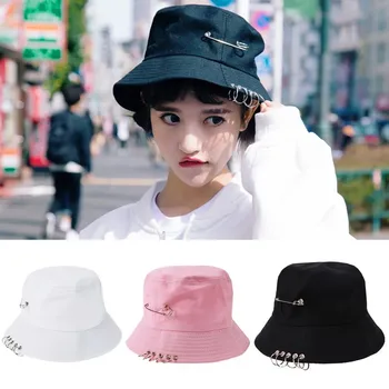  Корейски хип-хоп бейзболна шапка памук творчески пиърсинг шапки за жени, мъже шапка рибар пънк за възрастни ежедневни твърда регулируем