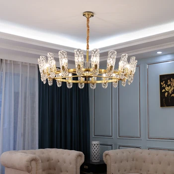  Лека луксозна постмодернистская кристален полилей хотелската хол, спалня с висококачествена европейска ретро златна изцяло медна полилей