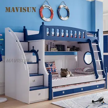  Модерна Проста Комбинирано Легло За Съхранение На Синьо Домакински Спален Комплект, Подходящ За Детска Стая Мебели За Дома