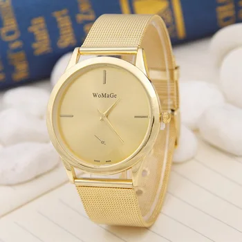 Модни Луксозни Дамски часовник Лекота Мъжки часовник-Тънки часовници е От неръждаема стомана Мрежест каишка Маркови Спортни часовници, Златни