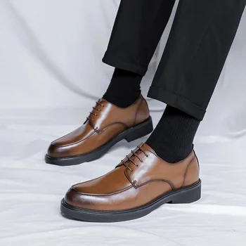  Мъжки Официалната Обувки, Кожени Обувки-Oxfords за Мъже, Италиански Модела Обувки, Сватбени Луксозни Обувки, Модни Кожени Обувки с Остър Пръсти