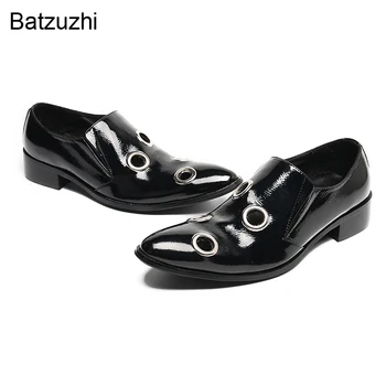  Мъжки обувки Batzuzhi с модерен дупки, новост 2022 г., черните сватбени и вечерни мъжки обувки от естествена кожа с прости дупки, EU38-46
