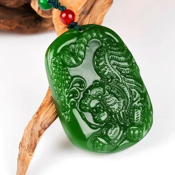  Натурален зелен ръчно изработени Зодиак Дракон, Тигър Висулка Модни Бижута, мъжки и дамски 12 зодиак тигър Колие
