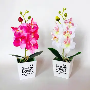  Нов Изкуствени Цветя, Бонсай, Пеперуда Орхидея Бонсай Фалшив Цвете с Гърнето за Домашен Декор