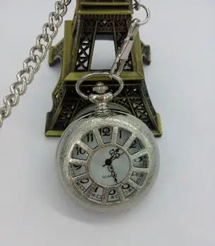  Нова Мода кварцов Бели стоманени сребърни Выдалбливают колела Флип часовници ковбойская верига мъжки подарък джобни часовници