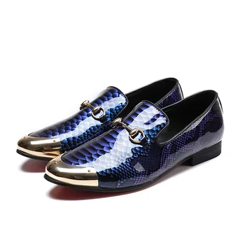  Нова лятна Модни мъжки обувки Ежедневни Ярка Индивидуалност Кожена с остър пръсти, Класически Кожени мъжки обувки в стил Ретро с крокодиловым модел