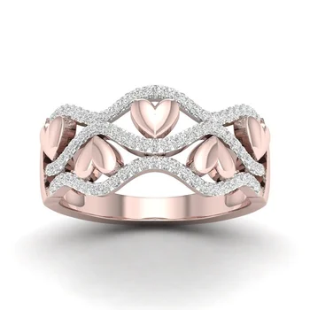  Нова мода сребърна лента от розово злато и модерен годежен пръстен във формата на сърце, бижута за годеж