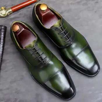  Нови Oxfords с Квадратни Пръсти, Модел Мъжки обувки от естествена Кожа, Черни, Кафяви, Зелени Сватбени Обувки, Мъжки Бизнес Офис Работни Обувки, Големи Ярды