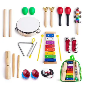  Нови музикални инструменти за деца с чанта за носене, Комплект ударни музикални играчки 12 в 1 за деца с ксилофоном, ритъм-група, Тамбури